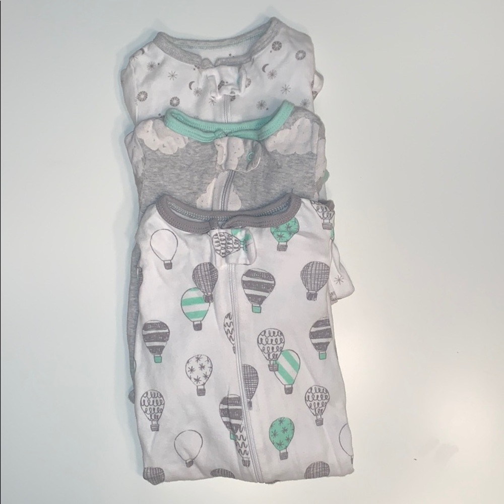 Cloud Island Grey, White, and Mint Reverse Zipper